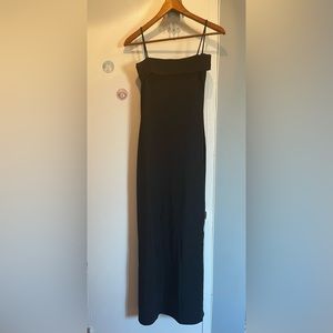 Long Stretchy Black Sexy Dress With Spaghetti Straps And Slit On The Bottom